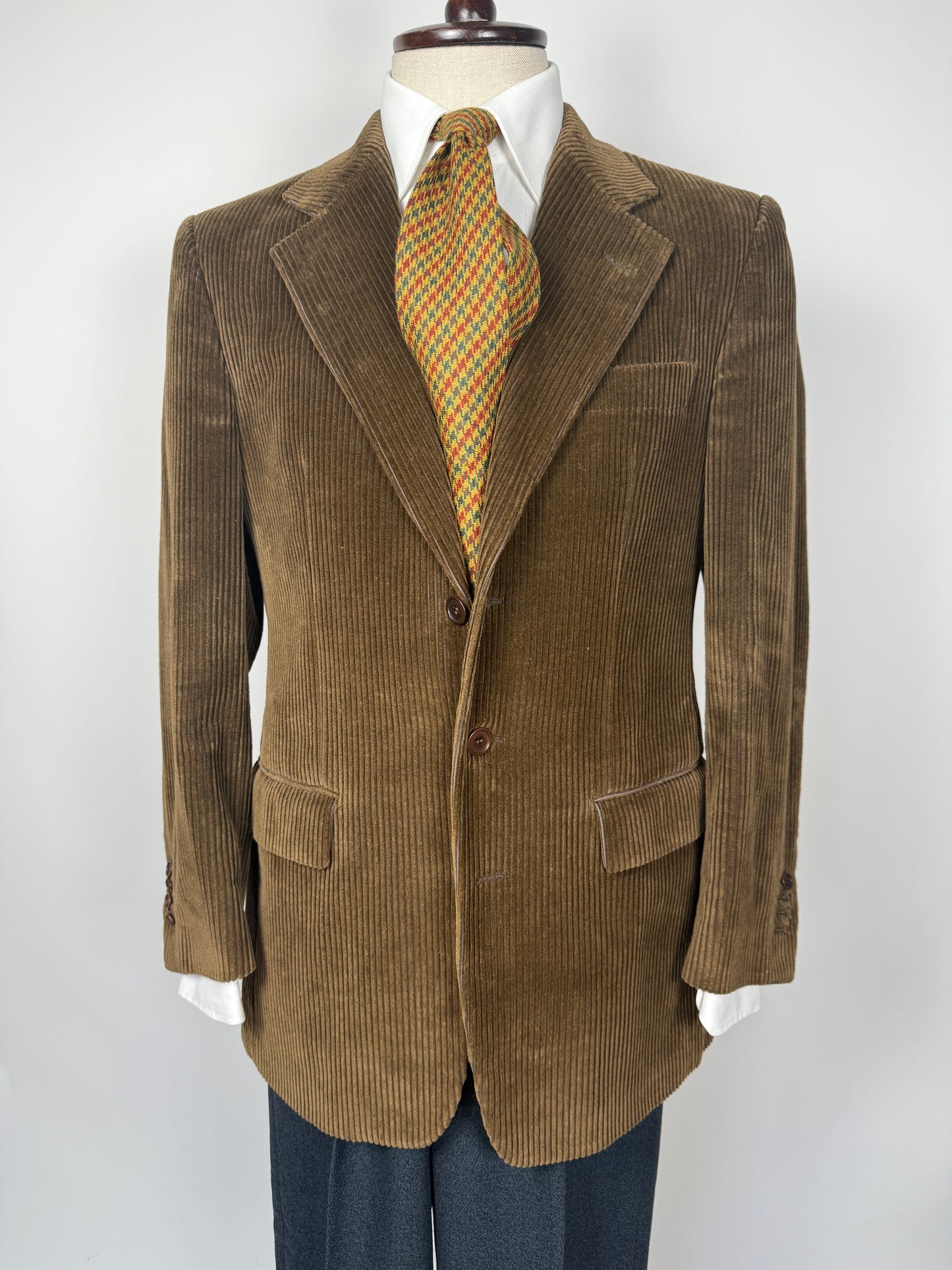 Giacca anni ‘80 in velluto a coste verde-marrone - tg. 48