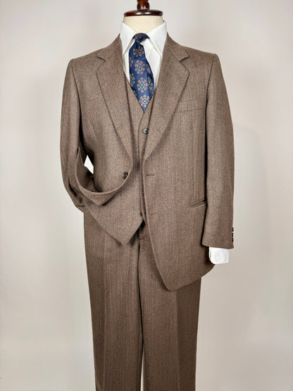 Completo 3 pezzi anni ‘70 marrone mélange - tg. 50/52 drop basso