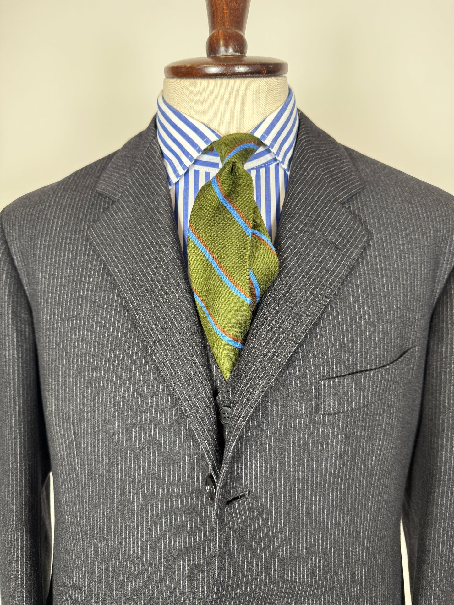 Completo 3 pezzi anni ‘60 sartoriale flanella antracite gessato - tg. 50