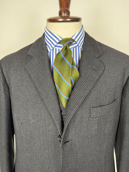 Completo 3 pezzi anni ‘60 sartoriale flanella antracite gessato - tg. 50