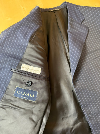 Completo Canali lana pettinata blu gessato - tg. 54