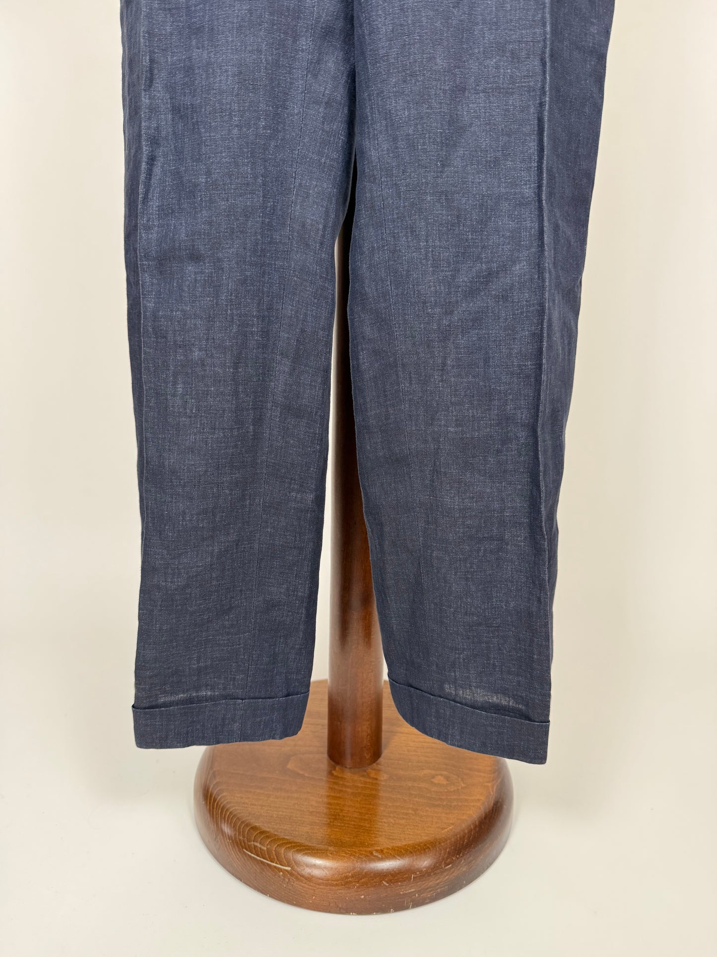 Pantaloni Isaia lino blu effetto chambray - tg. 52