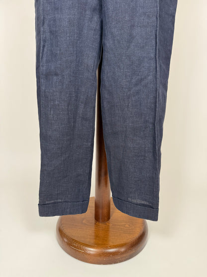 Pantaloni Isaia lino blu effetto chambray - tg. 52