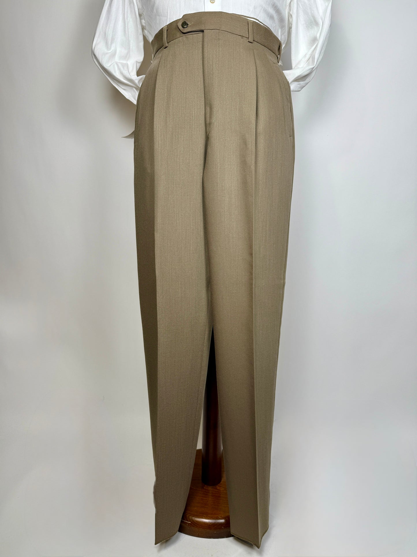 Pantaloni anni ‘80 lana pettinata cachi - tg. 52/54