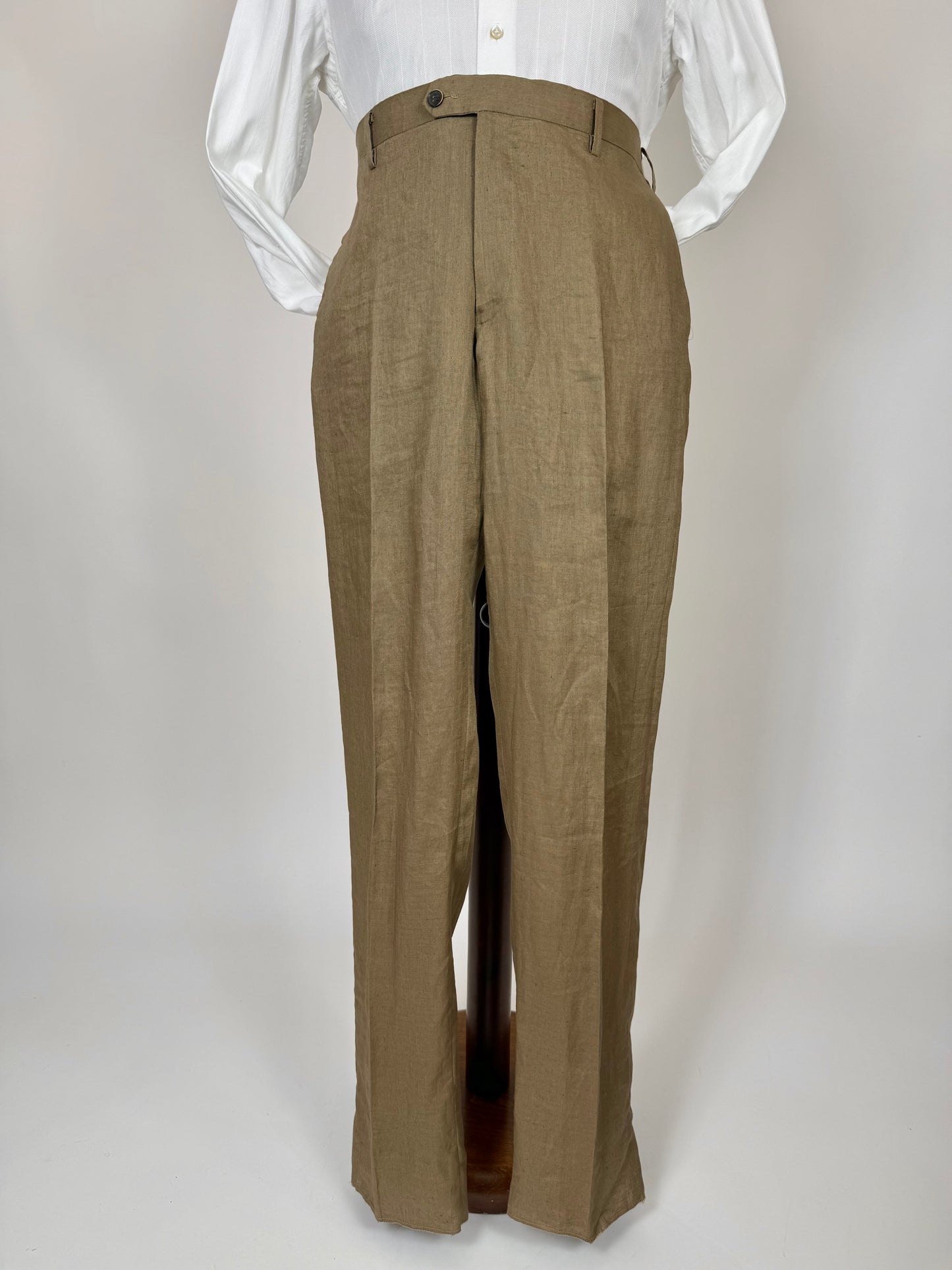 Pantaloni in lino marrone tabacco anni '90 (NOS) - tg. 56