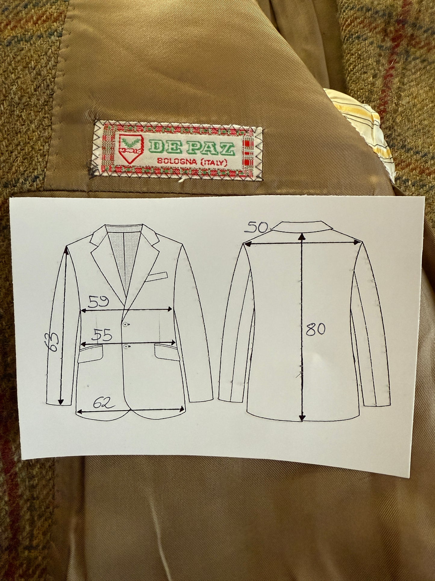 Giacca De Paz in tweed cachi finestrato - tg. 54