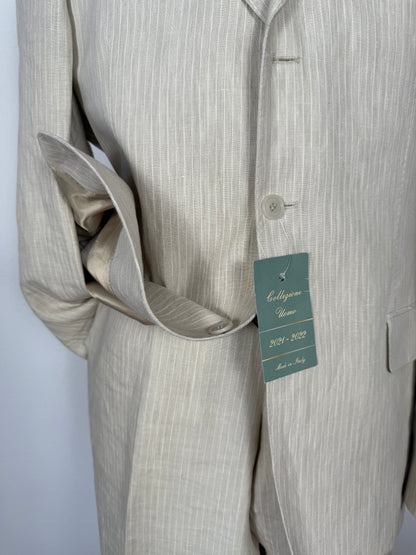 Completo in puro lino color panna gessato - tg. 52