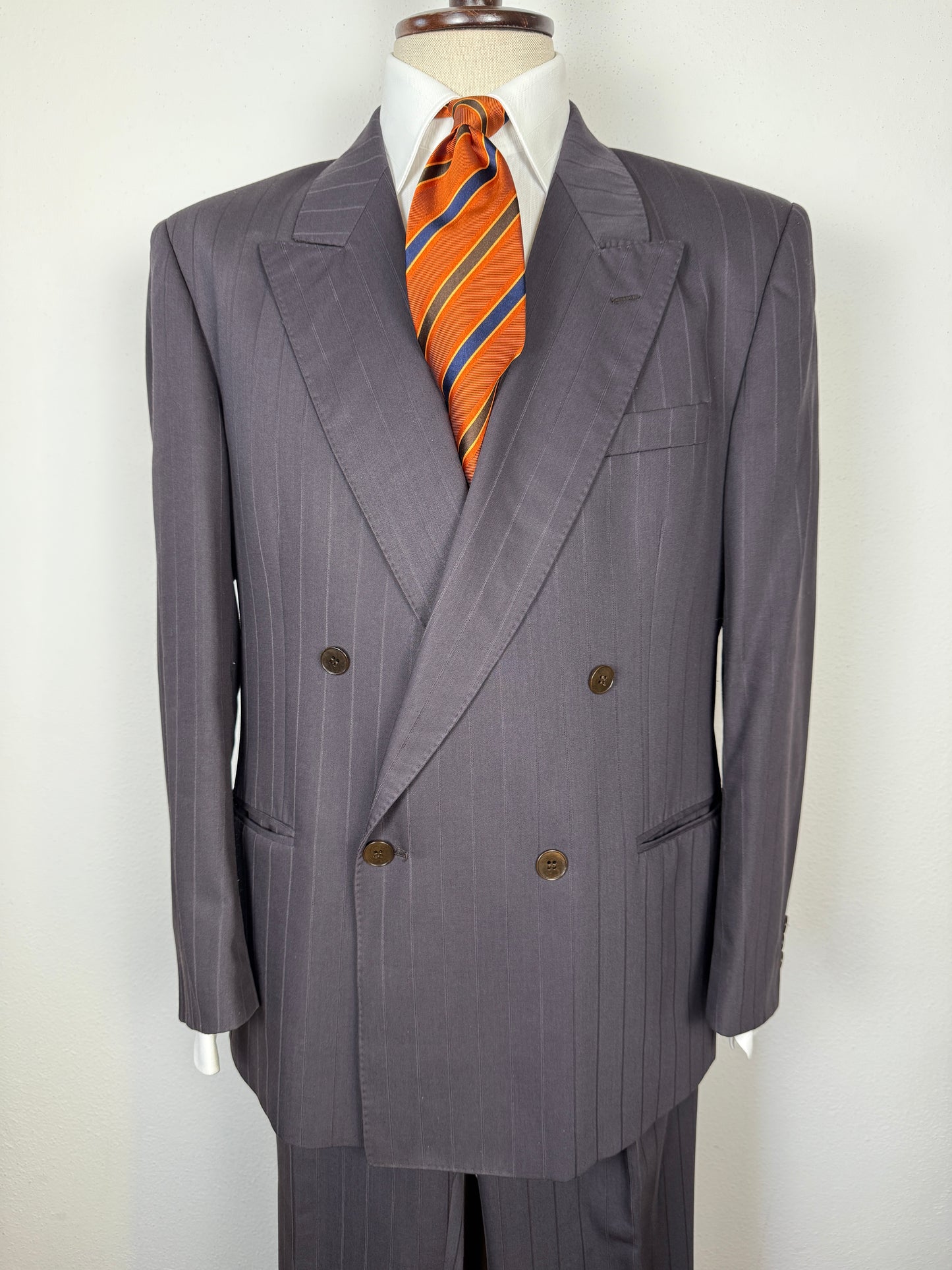 Completo doppiopetto gessato anni ‘80 marrone cacao - tg. 52