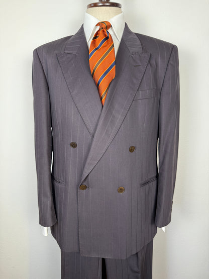 Completo doppiopetto gessato anni ‘80 marrone cacao - tg. 52