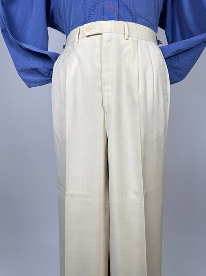 Pantaloni anni '70 misto seta color avorio - tg. 44/46
