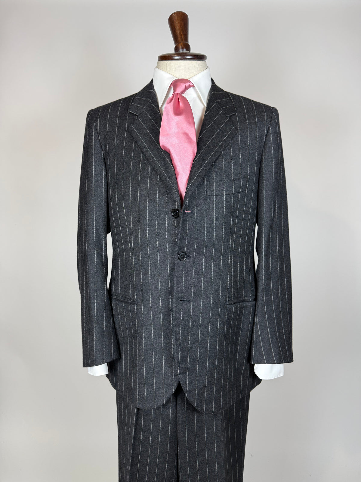 Completo gessato sartoriale in flanella lana e cashmere tessuto Loro Piana - tg. 50