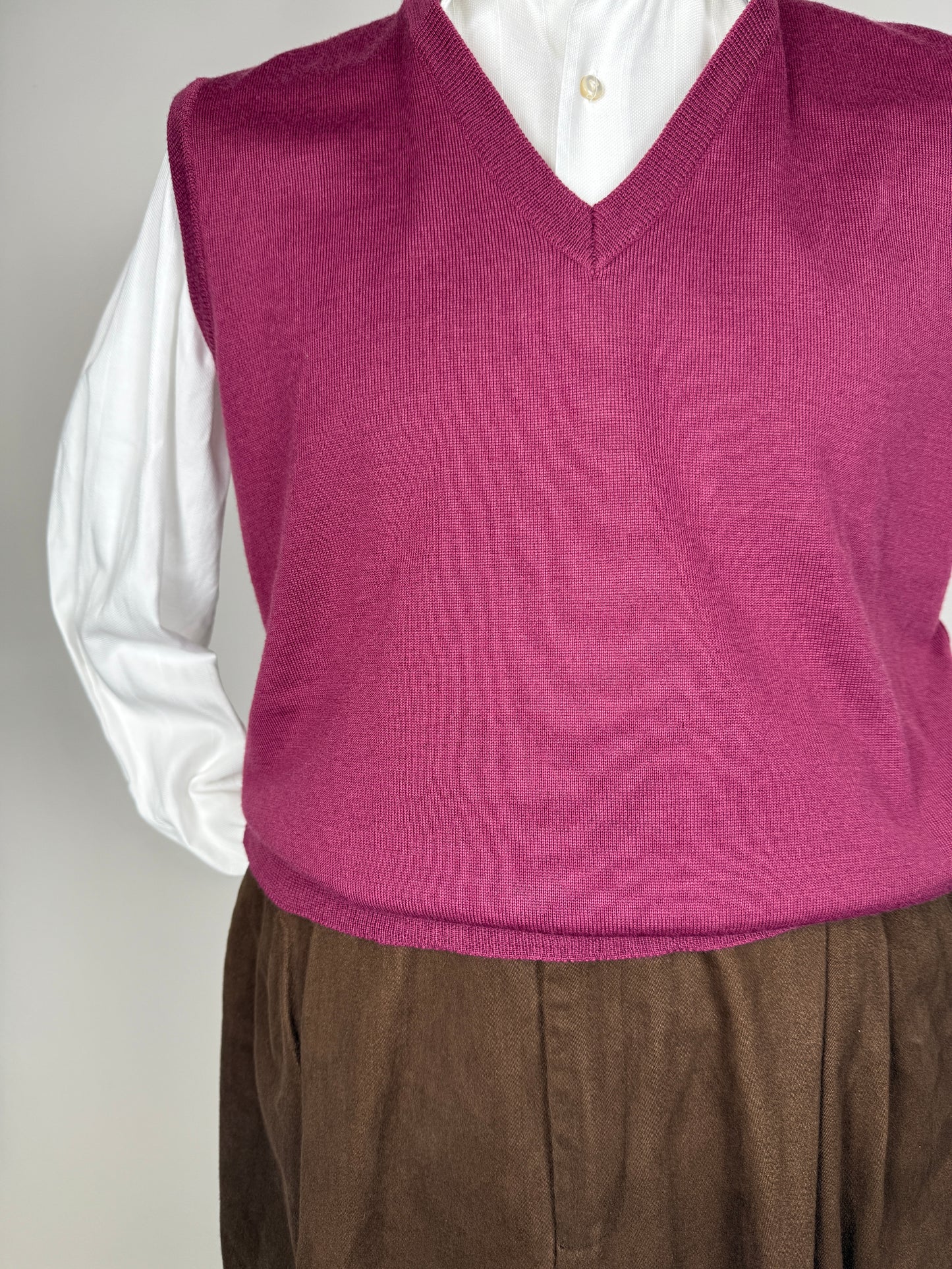 Gilet in pura lana merino rosa fucsia - M/L