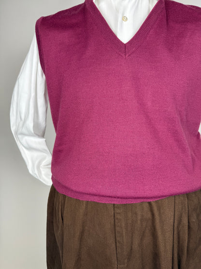 Gilet in pura lana merino rosa fucsia - M/L