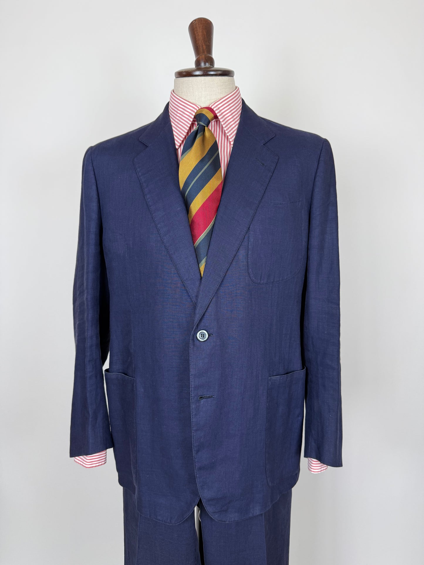 Completo sartoriale anni '70 in lino blu stile workwear - tg. 54