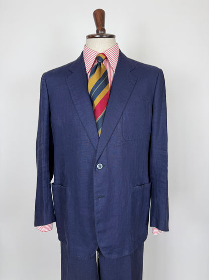 Completo sartoriale anni '70 in lino blu stile workwear - tg. 54