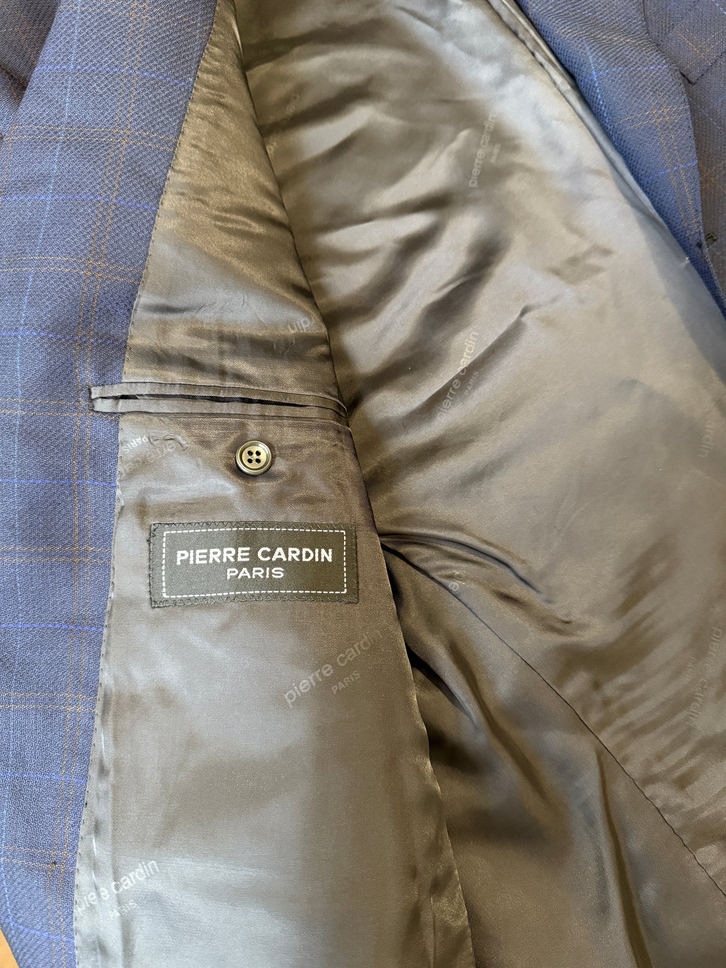 Giacca Pierre Cardin anni '90 in lana super twist blu a quadri - tg. 52/54