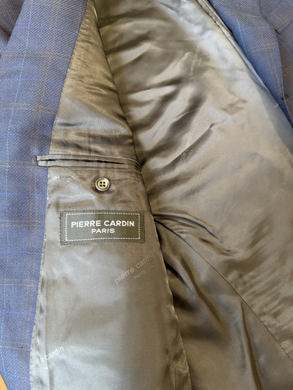Giacca Pierre Cardin anni '90 in lana super twist blu a quadri - tg. 52/54