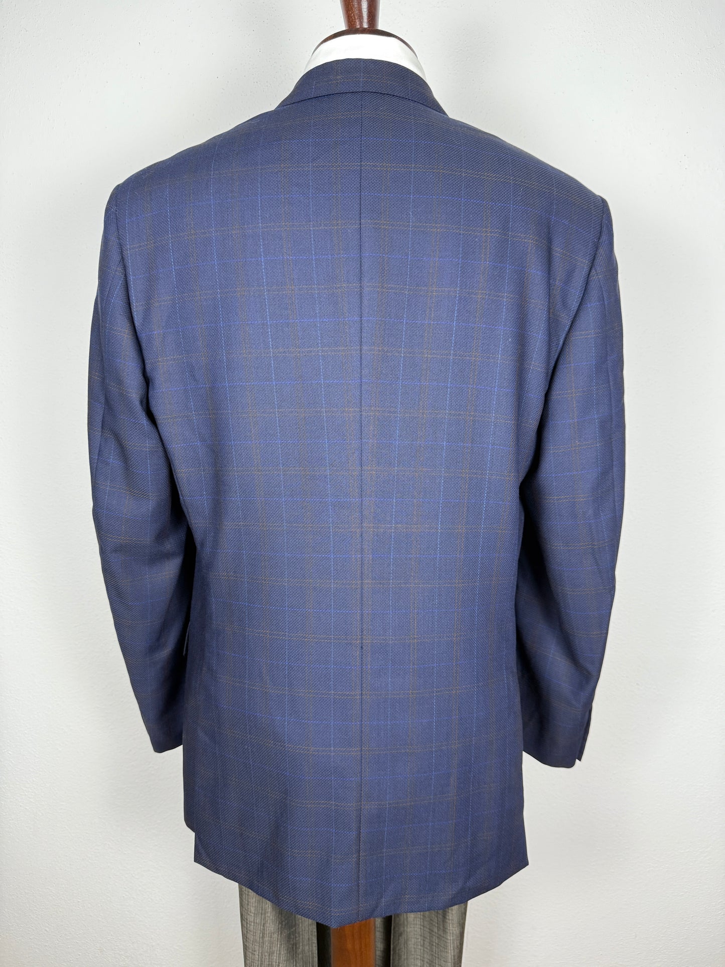 Giacca Pierre Cardin anni '90 in lana super twist blu a quadri - tg. 52/54