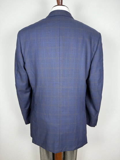 Giacca Pierre Cardin anni '90 in lana super twist blu a quadri - tg. 52/54