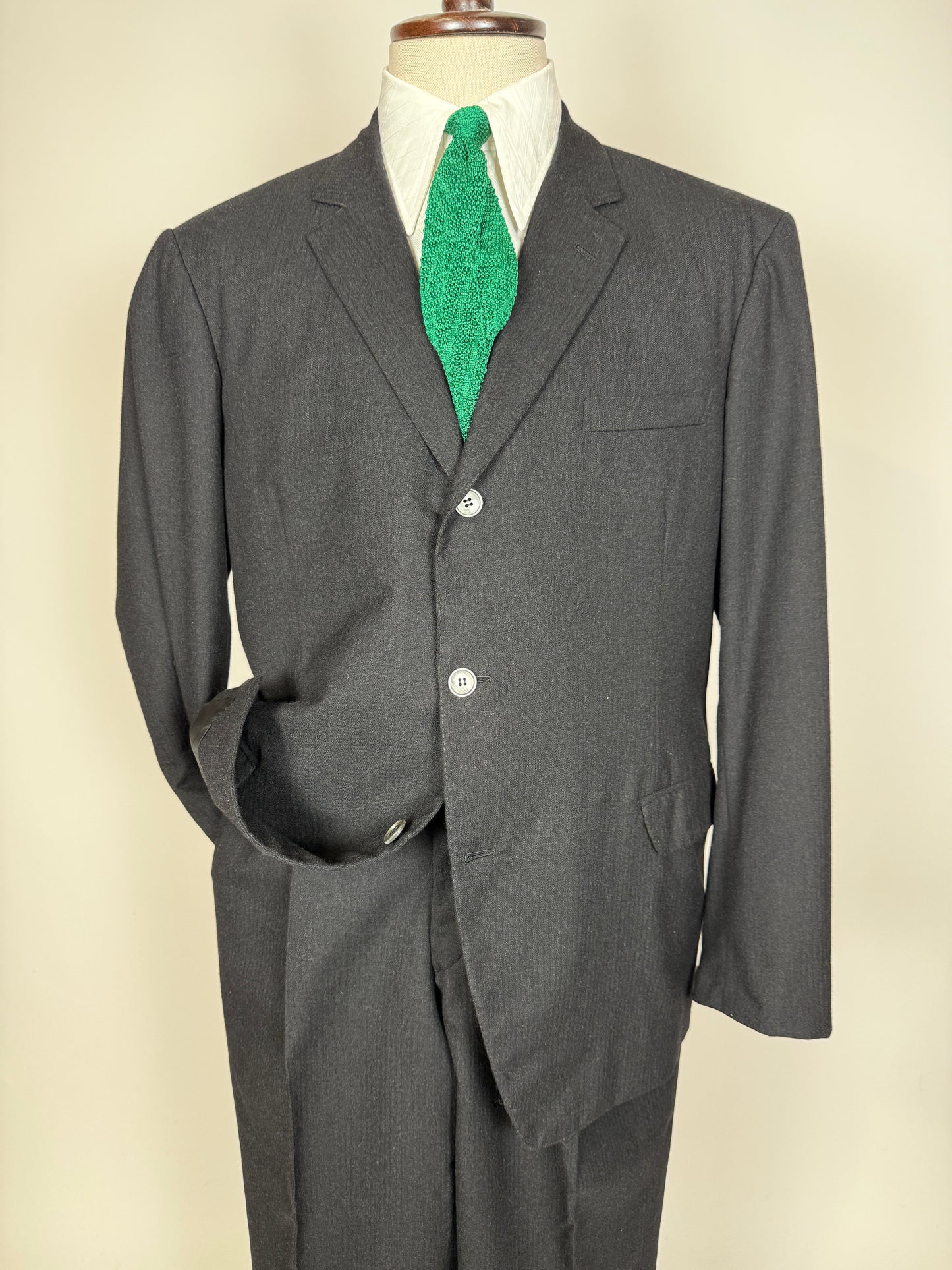 Completo sartoriale anni ‘60 flanella antracite micro spigato - tg. 54