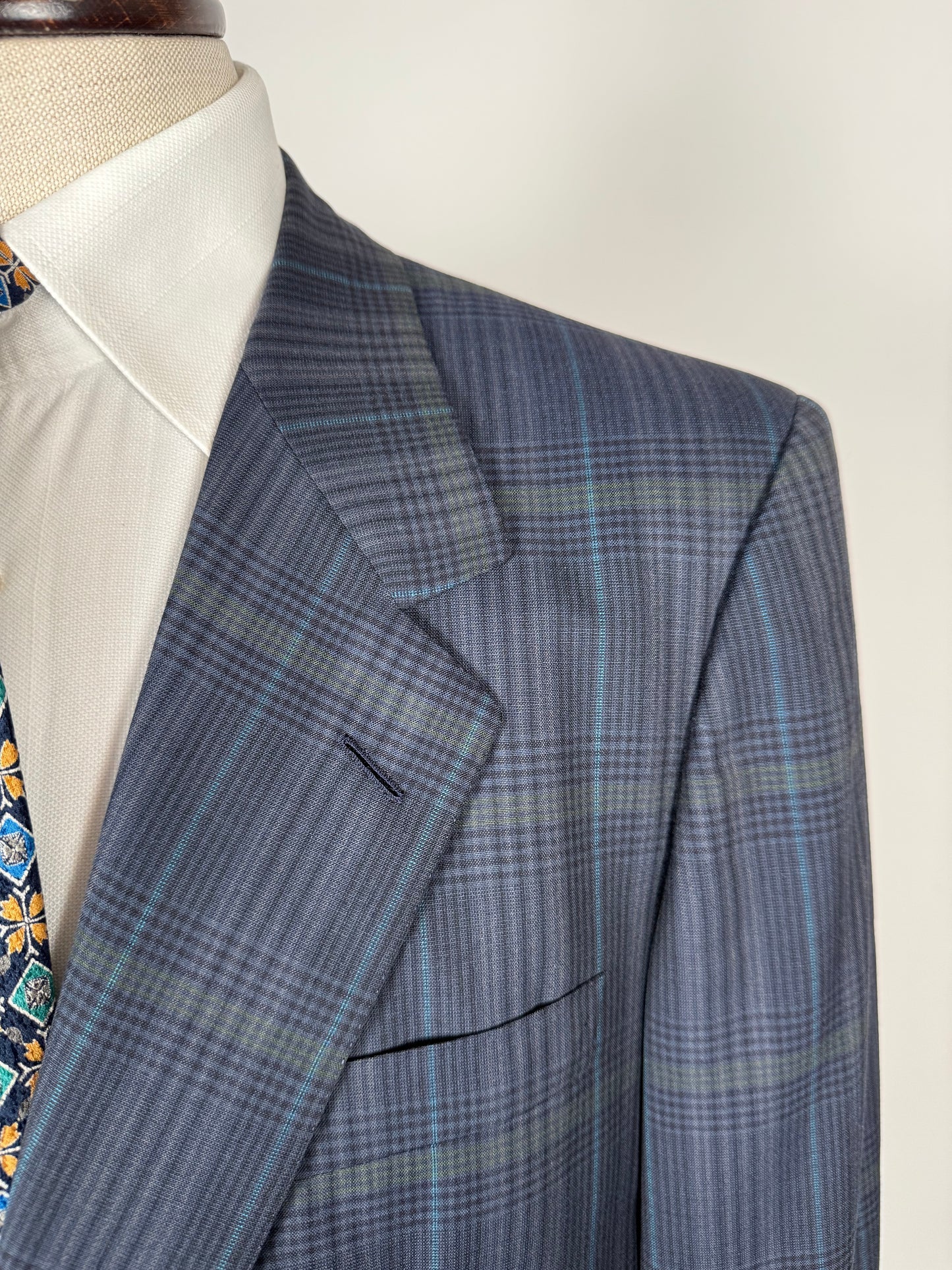 Giacca Brioni fresco lana tartan blu e verde - tg. 52