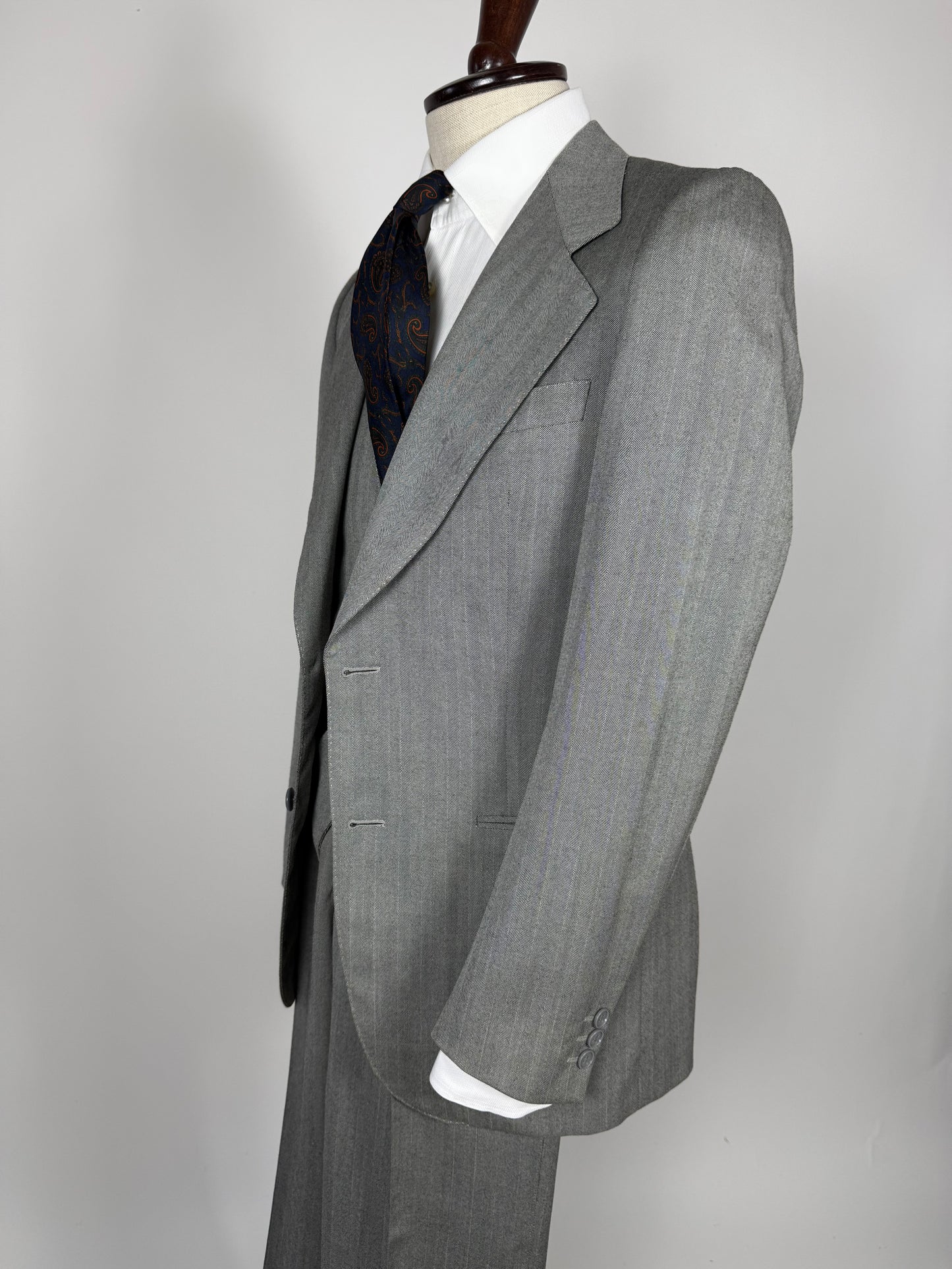 Completo 3 pezzi anni '70 herrigbone grigio - tg. 44