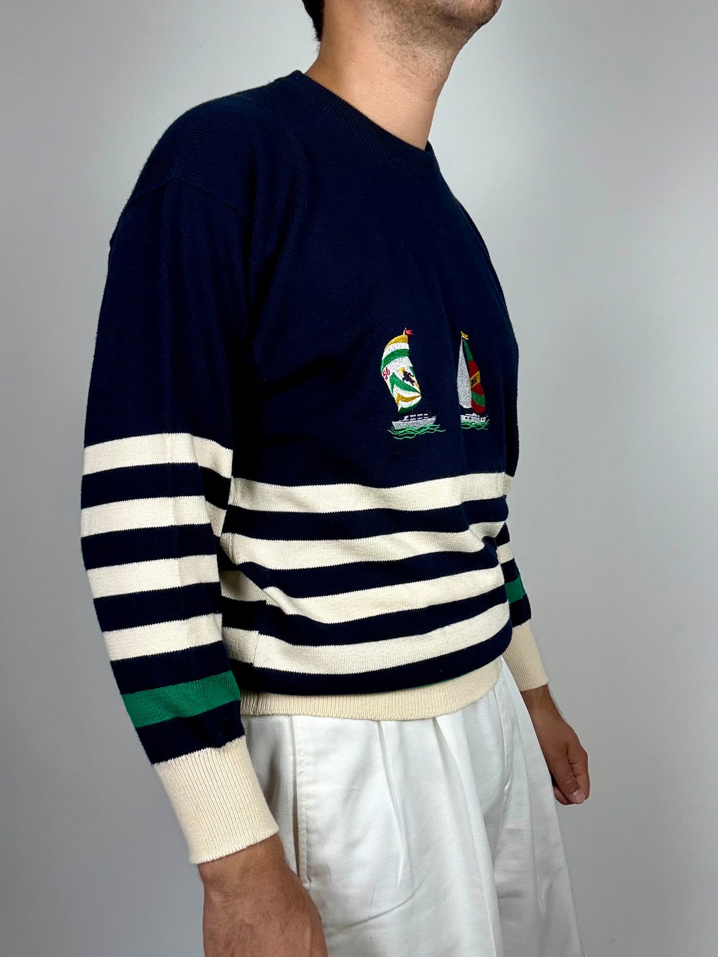 Pullover Burberrys in cotone anni '80 con barche a vela - M/L