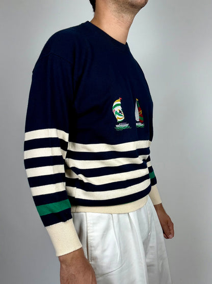 Pullover Burberrys in cotone anni '80 con barche a vela - M/L