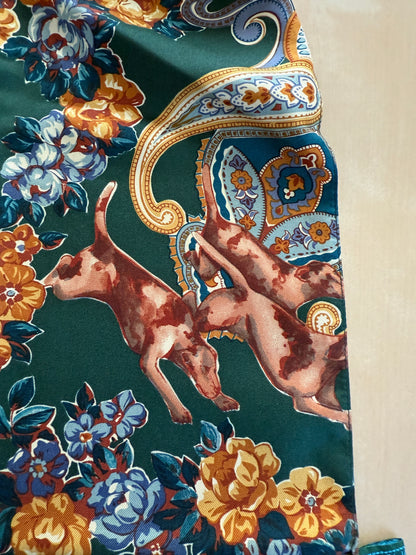 Sciarpa in seta Prochownick fantasia floreale e caccia