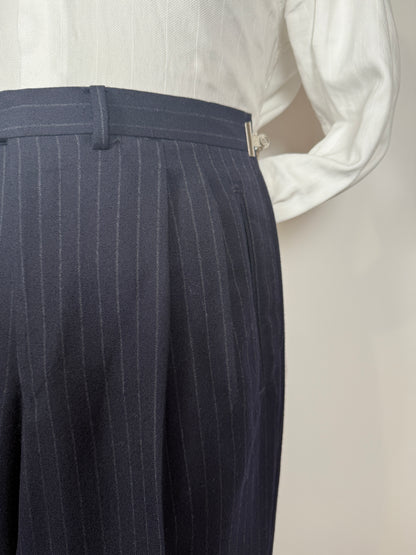 Completo anni ‘80 in flanella inglese blu gessato - tg. 48