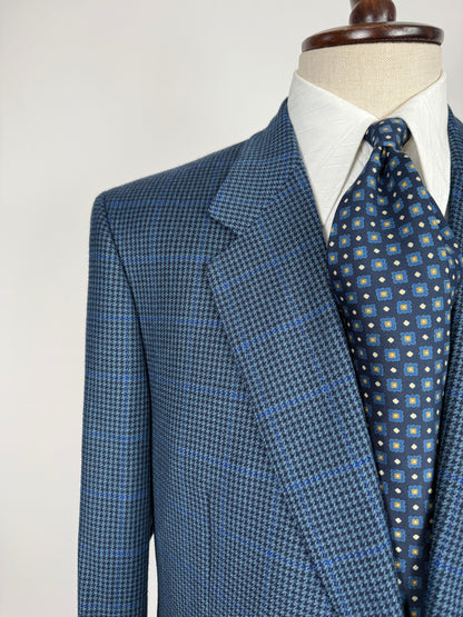 Giacca anni ‘80 pied-de-poule finestrato blu lana e cashmere - tg. 54/56