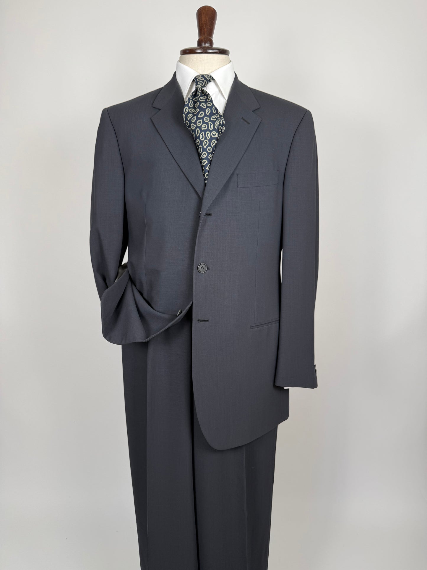 Completo Armani anni '90 fresco lana grigio petrolio - tg. 54