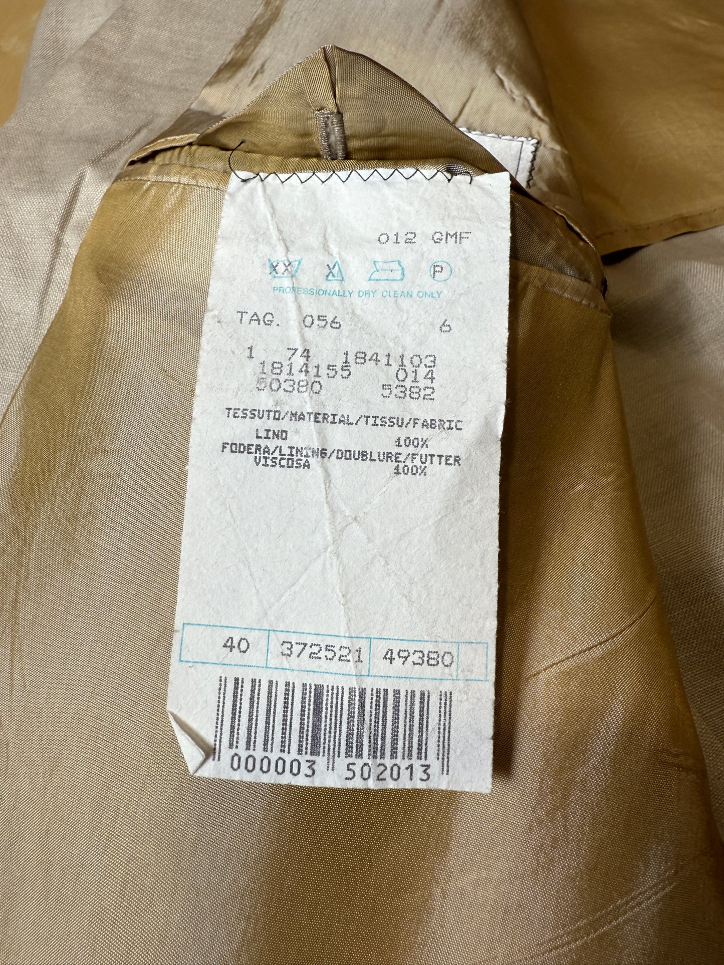 Completo anni ‘80 in puro lino beige chiaro - tg. 56