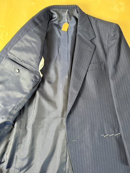 Giacca sartoriale anni ‘70 in flanella blu gessata (nuova) - tg. 50