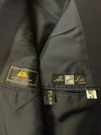 Completo doppiopetto anni '70/'80 twill lana pettinata blu - tg. 48