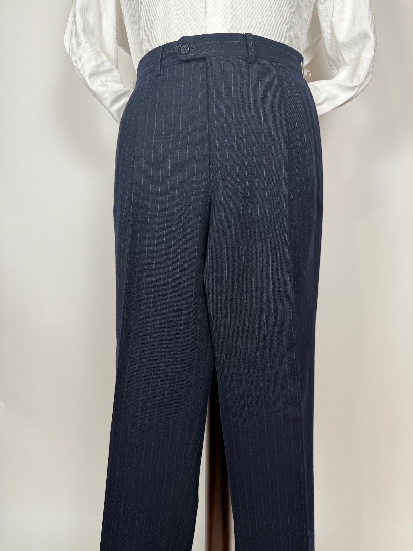 Completo anni ‘80 in flanella inglese blu gessato - tg. 48