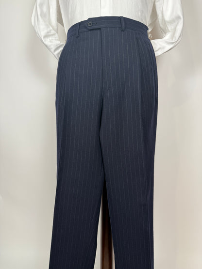 Completo anni ‘80 in flanella inglese blu gessato - tg. 48