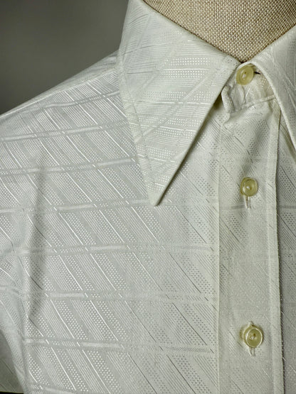 Camicia bianca anni ‘70 jacquard con collo italiano - S collo 39