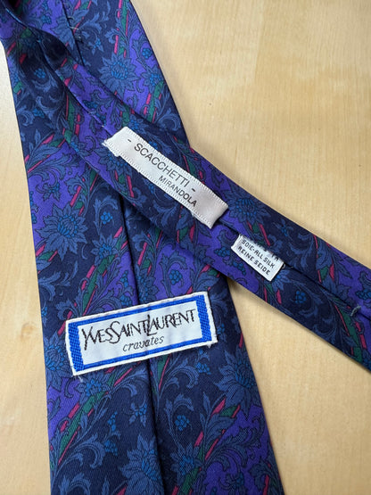Cravatta Yves Saint Laurent floreale e regimental blu e viola