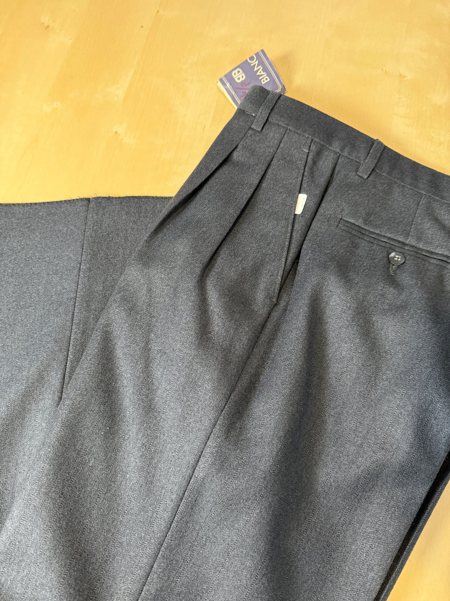 Pantaloni anni ‘70/‘80 flanella antracite trama righe (NOS) - tg. 44/46