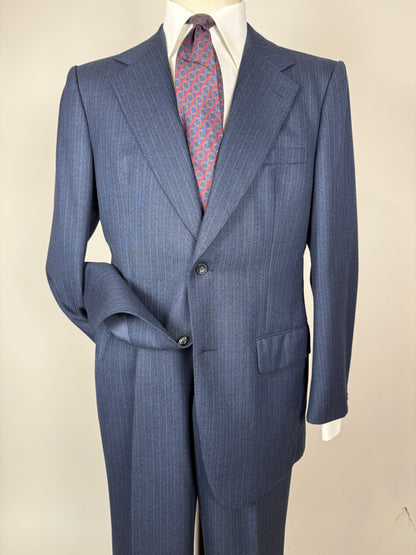 Completo anni ‘70 lana pettinata blu gessato - tg. 50