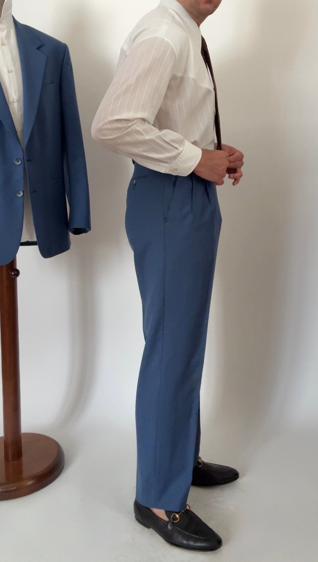 Completo anni '80 fresco lana bluette - tg. 52, pantaloni 48