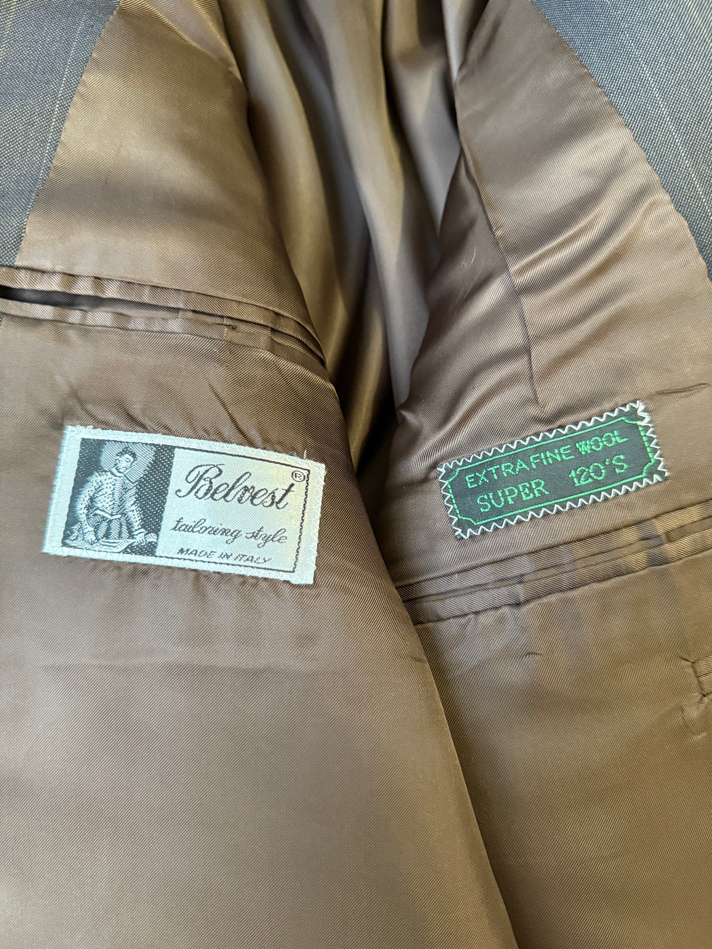 Completo Belvest anni '80 marrone gessato - tg. 56/58