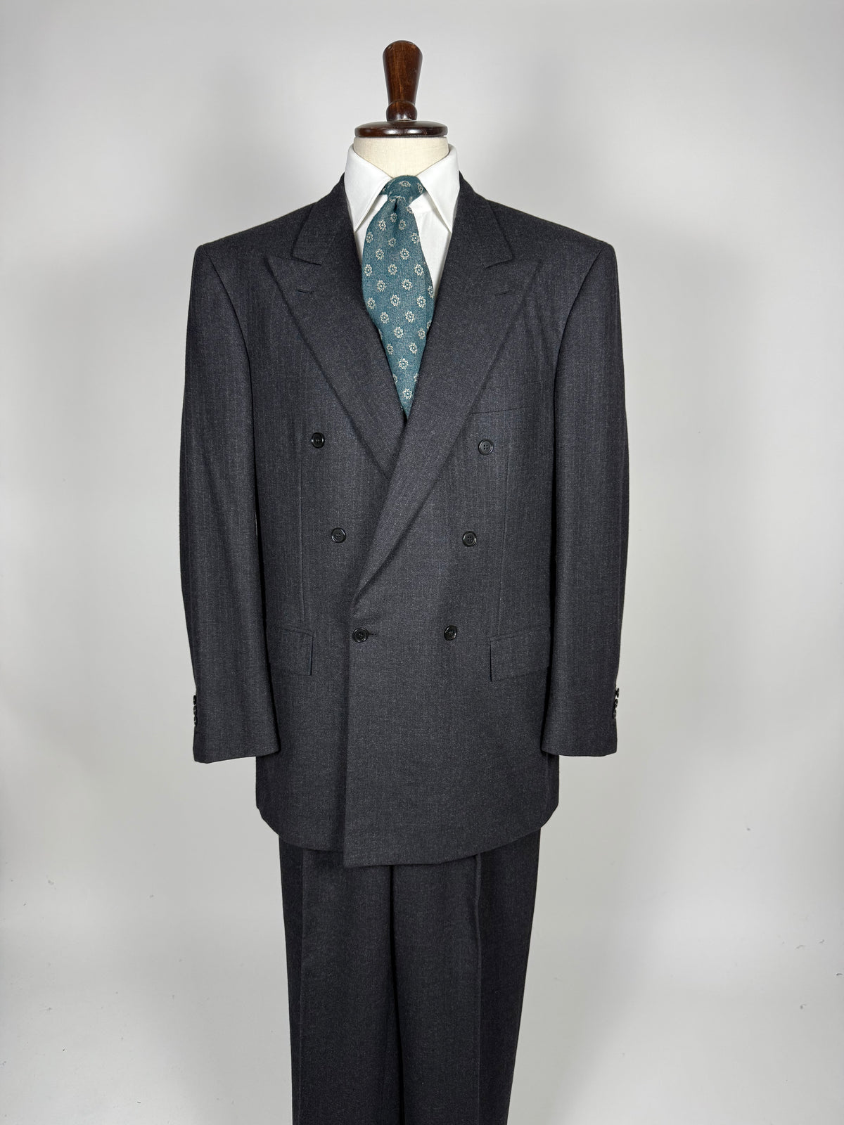 Completo Brioni doppiopetto anni '80 flanella antracite gessato - tg. 56