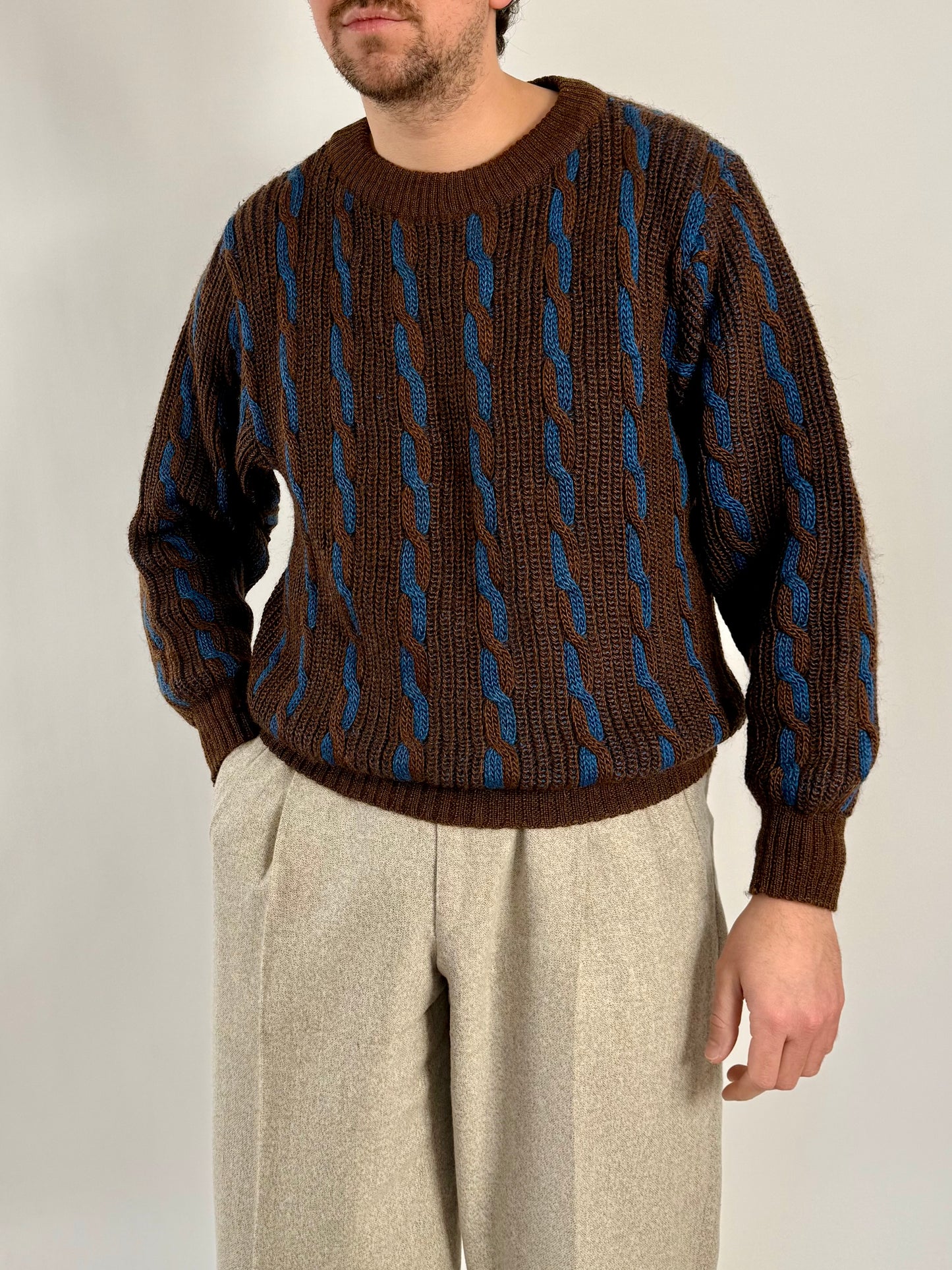 Maglione vintage a trecce in lana e mohair - L