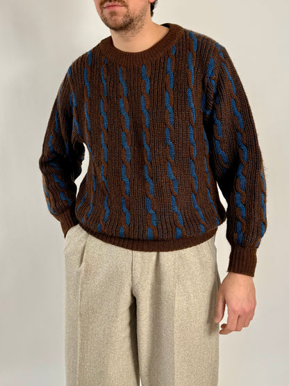 Maglione vintage a trecce in lana e mohair - L