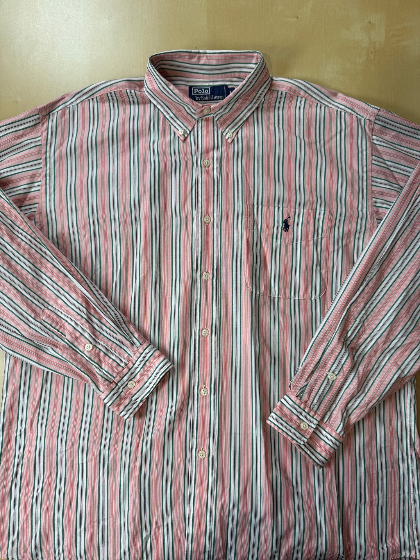 Camicia Ralph Lauren righe rosa verdi -  L collo 42