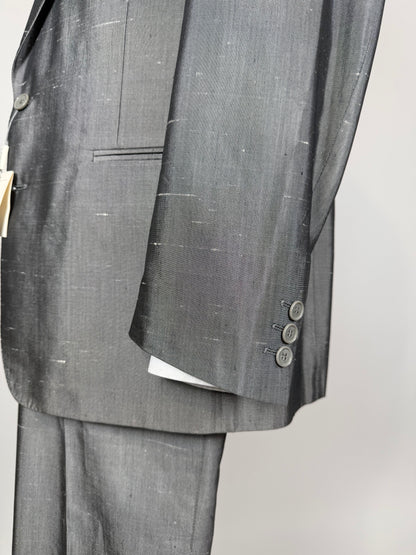 Completo in pura seta shantung grigio argento anni '80 (NOS) - tg. 52/54