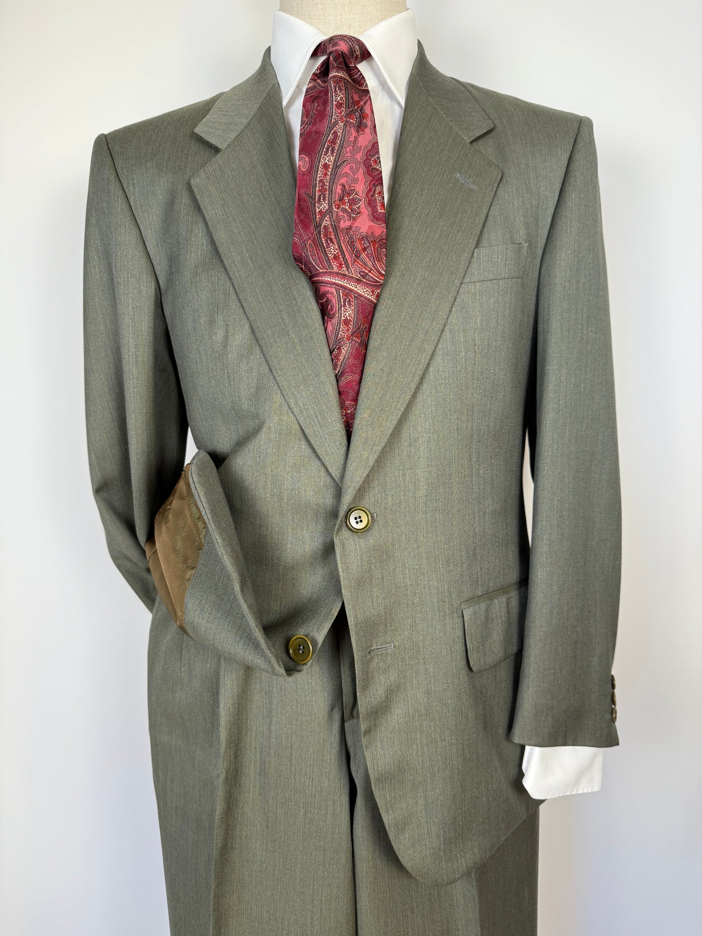 Completo anni ‘80 in lana pettinata verde mélange - tg. 48