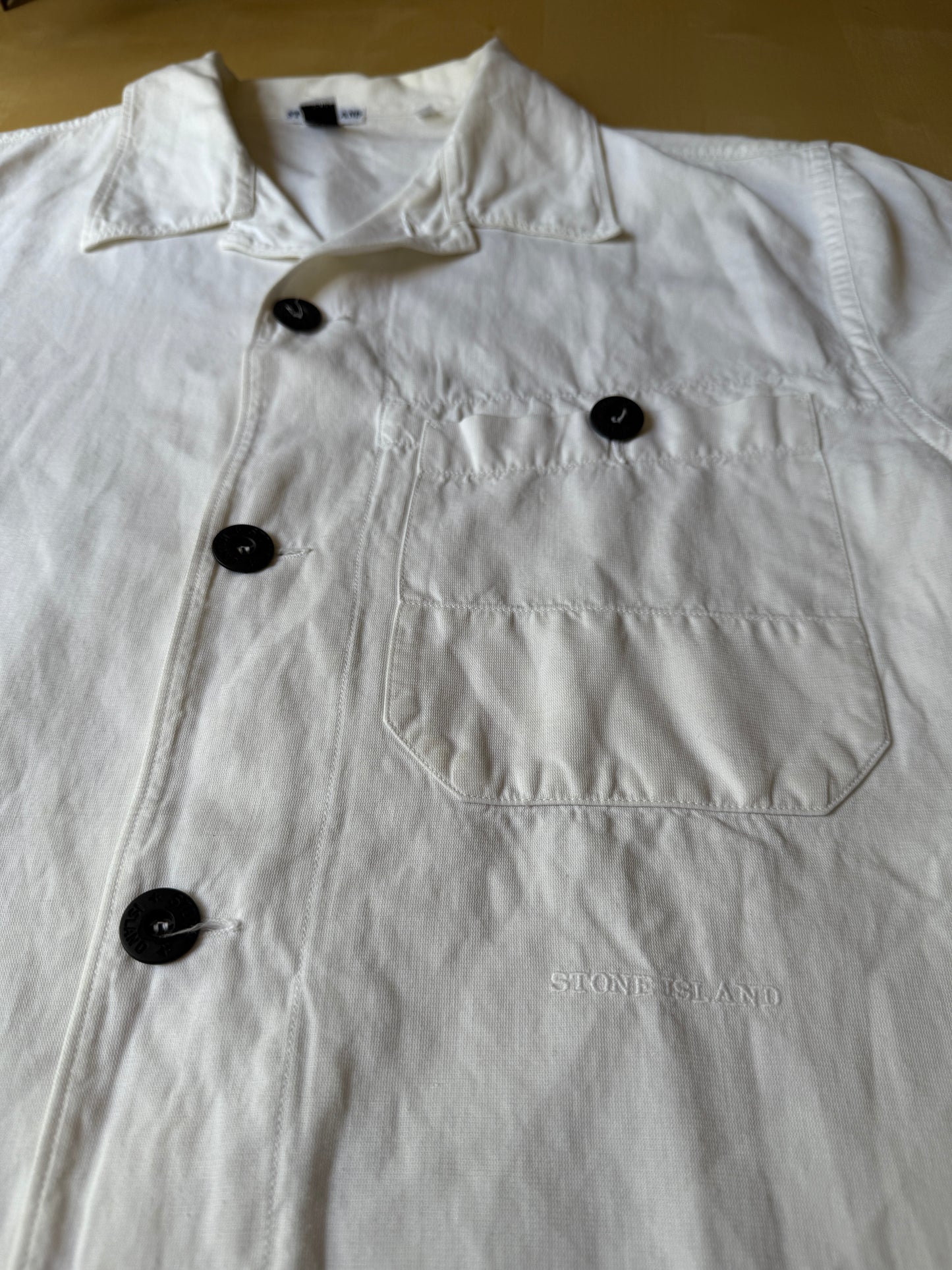 Camicia Stone Island bianca manica corta in cotone e lino (SS 2002) - L